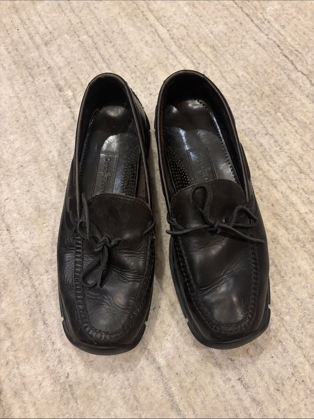 Cole Haan Black Leather Bow Moccasin Loafers